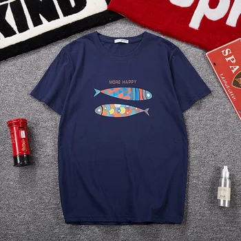 

Summer Plus size M-8XL 9XL 10XL fat guys men loose tops tees round collar cotton short-sleeve Casual women t-shirt print fish