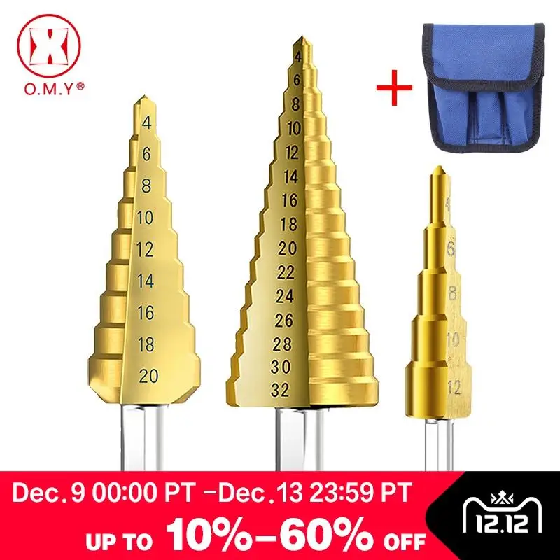 

1/3Pcs/lot Professional HSS Steel Large Step Cone Triangular handle Coated Metal Drill Bit Cut Tool Set Hole Cutter 4-12/20/32mm