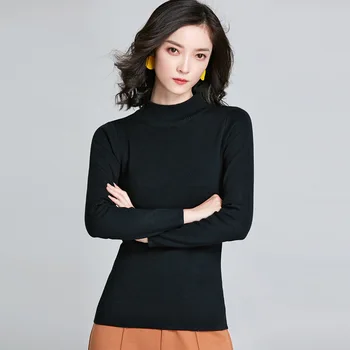 

New ladies solid color high neck long sleeve slim knit sweater