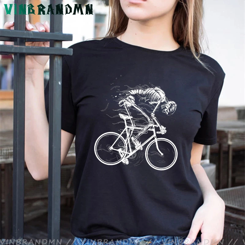 Camiseta de manga corta con calavera de esqueleto para mujer, camisetas personalizadas 100% de algodón para deportes al aire libre, camisetas de amantes de MTB para - AliExpress