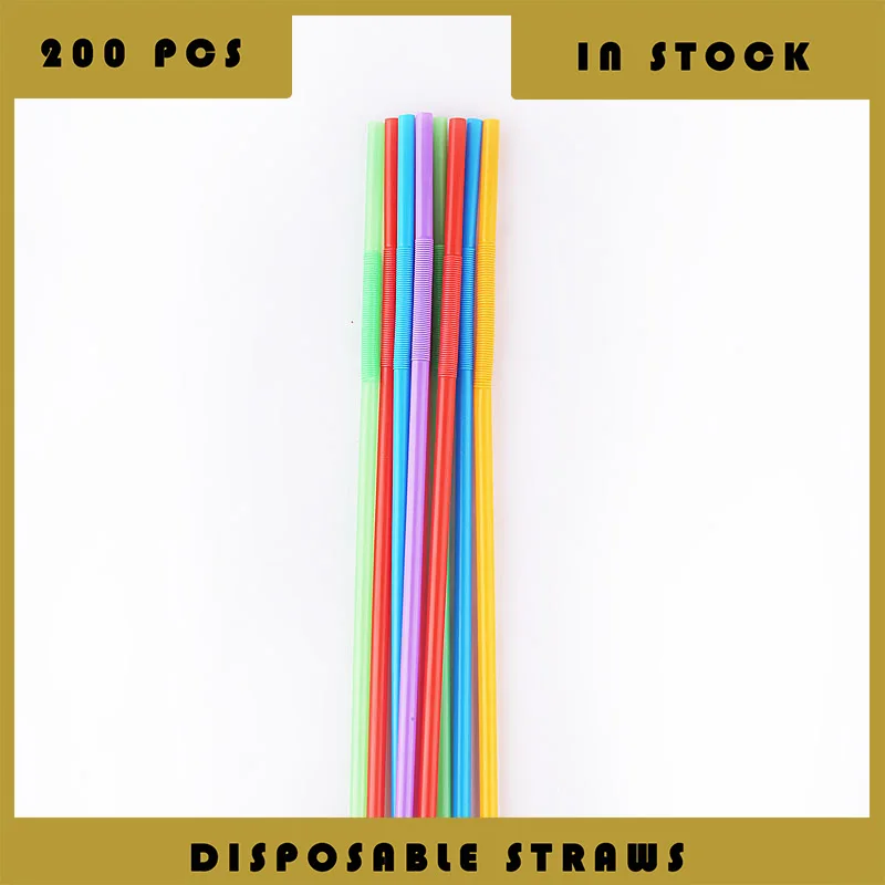 200 pcs Multicolor Straws Extra Long Plastic Drinking Straws for Party Weddings Celebrations Bar