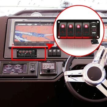 

USB Switch Panel For Car Boat Marine RV Truck LED 12V-24V Aluminum 5 Gang Rocker