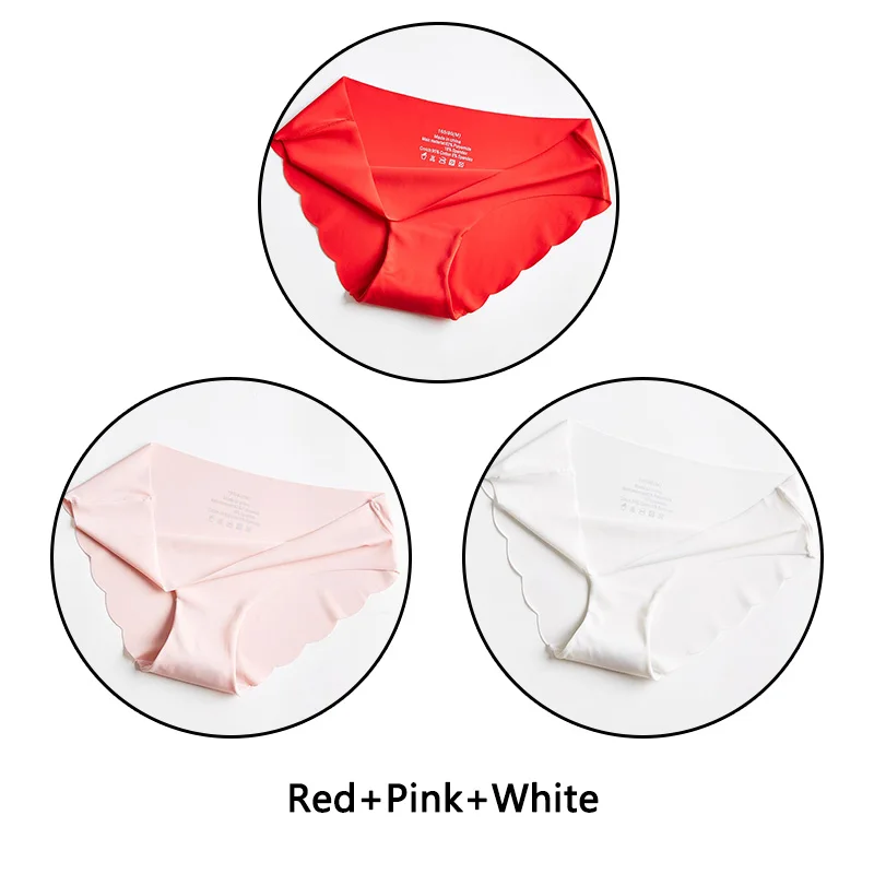 Red Pink White 3 шт./лот бесшовные кружевные трусики с открытой промежностью льда шелковые трусы Ультра тонкое мягкое нижнее белье S-XXL с низкой посадкой нижнее белье с однотонными оборками нижнее бельё - Цвет: Red Pink White