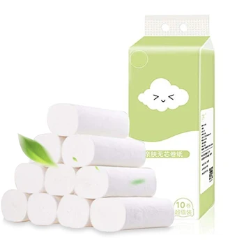 

10 Roll Disposable Toilet Paper Roll Soft Printed Bathroom Tissue Coreless White 4-Ply Paper Towels TN88