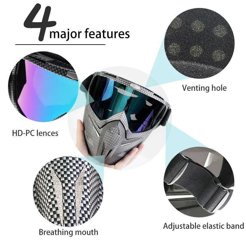 Mosodo Ski Goggles Motorcycle Goggles with Removable Face Mask for Men Women Skiing Sunglasses Snowmobile Anti-fog Eyewear 2