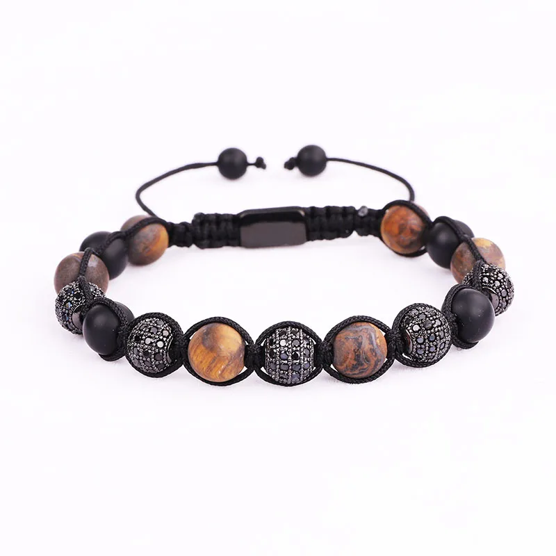 New Design Men Beads Bracelets Matte Tiger Eye Onyx Beaded Woven Wrap Stone Bracelet For Men Jewelry