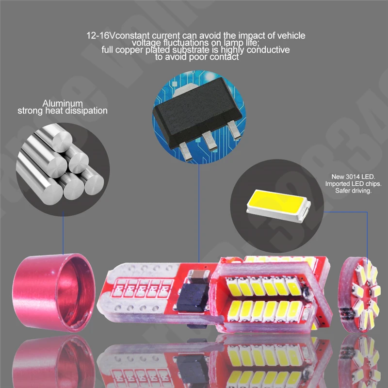 100Pcs Hotsale CANBUS T10 W5W No OBC Error 57Led 3014 Car Leds Wedge Light Marker Side Dome Turn Reverse License Plate Lamp