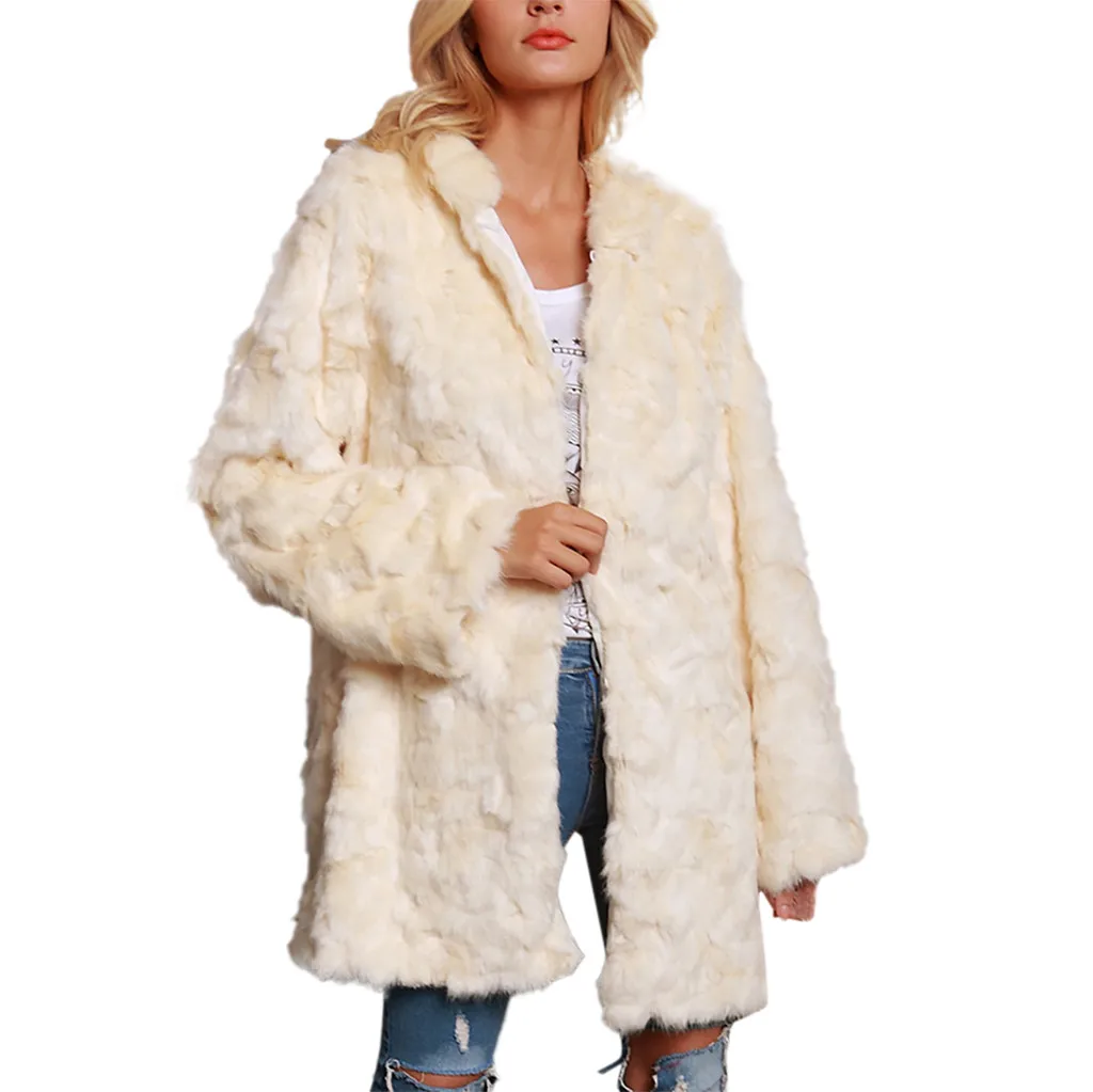 

Hooded Faux Fur Coat Winter Warm Hooded Large Size Solid Color Fur & Faux Fur Women 2019 New Casual Long Sleeve Women Fur Coat