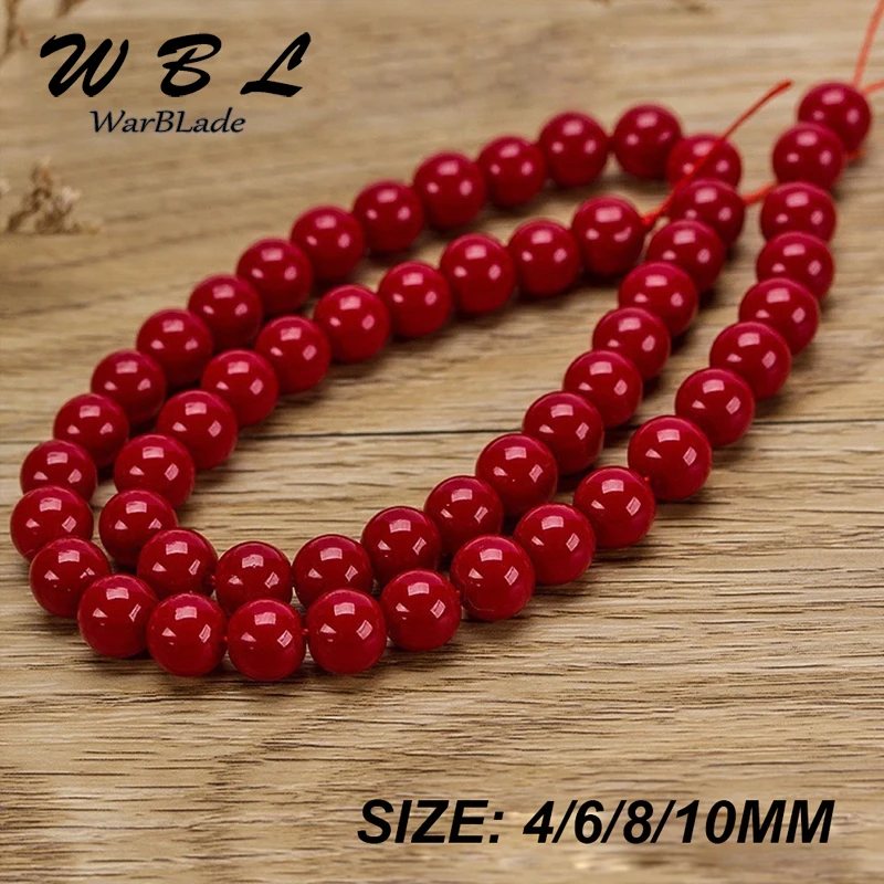 WarBLade Natural Stone Red Coral Beads Round Loose Beads 4mm 6mm 8mm 10mm For DIY Bracelet Necklace Jewelry Making Findings 2019