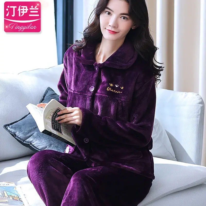 sleepwear women Теплая одежда для сна Женский комплект теплая Пижама женская зимняя фланелевая Толстая Коралловая флисовая Пижама женская пижама больших размеров Femme Homewaer Sleep - Цвет: sleepwear women