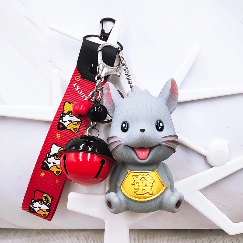 

Exquisite Cute Cartoon Mouse Keychain Wrist Strap Bells Lucky Mouse Key Chain Car Key Ring Pendant Gift Porte Clef