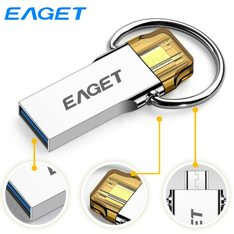 

Eaget Micro USB 3.0 OTG Flash Drive 64GB 32GB Portable Metal USB Pen Drive Memory Stick For Android Smart Phone Tablet PC V86