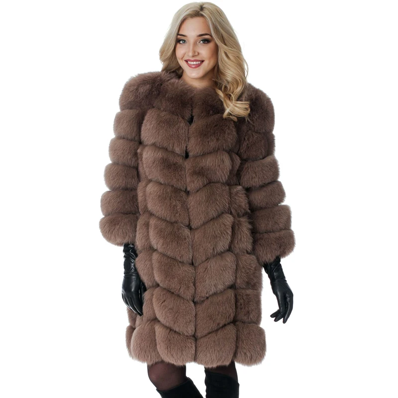 

2019 Autumn Winter Faux Fox Fur Fashion O Neck Nine Quarter Women Patchwork Fur Long Vestidos Casual Elegant Coats Jacket