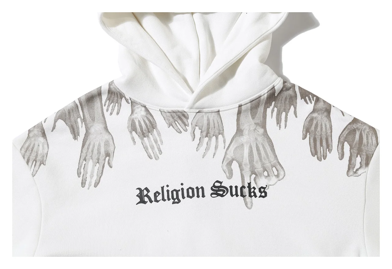 hoodies Hands Religion Sucks Print Fleece Y2k Hooded Sweatshirts Hoodies Hipster Hoodie Punk Rock Pullover Tops Casual Goth black Hoodie brown hoodie