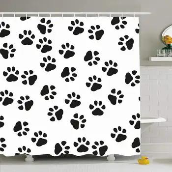 

Shower Curtain Set with Hooks 60x72 Dog Happy Zoo Paw Funny Print Pattern Seamless Footprint Puppy Drawing Abstract Wildlife