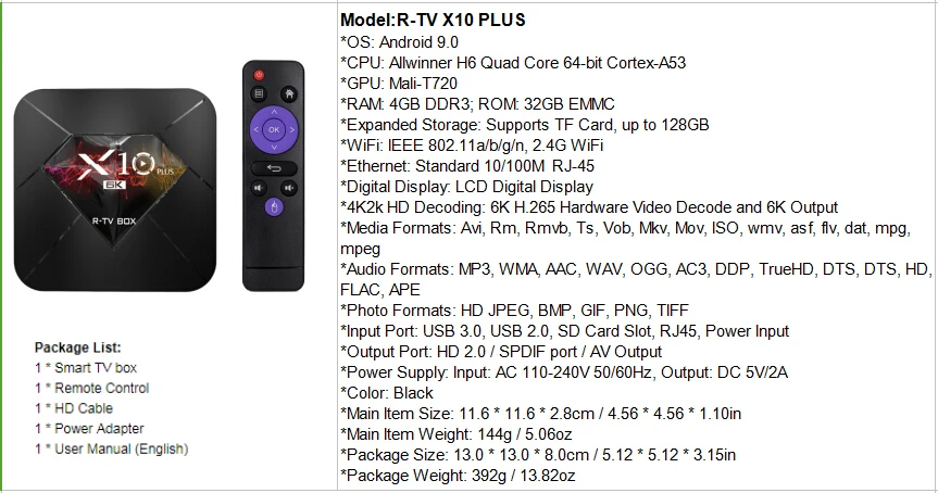 Smart MX 10 A95X плюс Смарт ТВ приставка Android ТВ приставка HD медиаплеер четырехъядерный ТВ приставка 4 K/6KH. 265 2,4G/5G wifi ТВ приставка Android