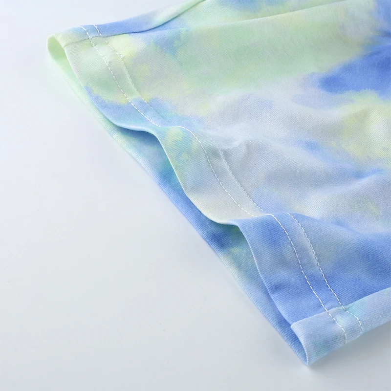 Tie Dye Oversized Long Shirts Women Short Sleeve Casual Tops Plus Size Summer Round Neck Fashion Female Tops T Shirt