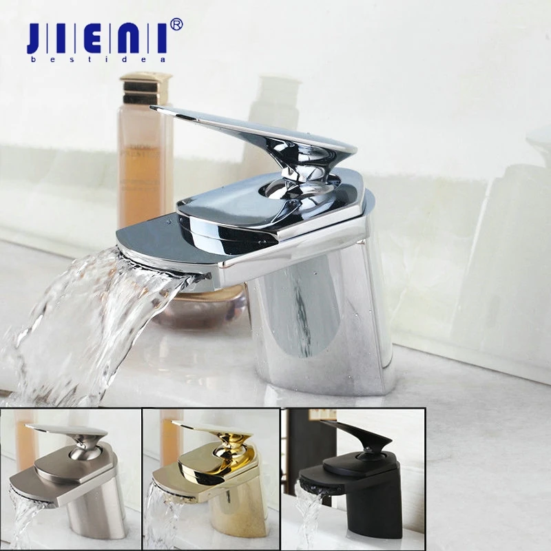 

JIENI Waterfall Spout Wash Basin Tap Mixer Faucet Bathroom Chrome Wash Tap Deck Mounted L06 Single Handle Sink Faucet Mixer Tap