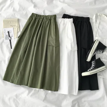 

Harajuku High Waist Skirt Women Casual Green White Black A-line Solid Fashion Japan Style Bottoms