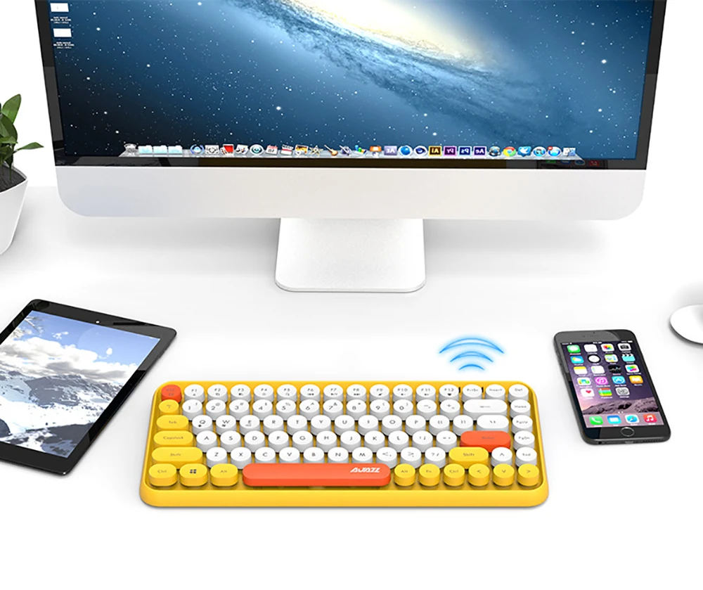 iBen Bluetooth Keyboard Retro Round Keycap Plastic Panel Colorful 84Keys For Mobile Phone PC Tablet Home Office Keyboard  (12)