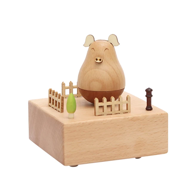 Tumbler Pig Toy Roly-poly Toy Music Box Stem-winding Musical Box Beech Wood Music Box Excellent Gifts & Decorations 1