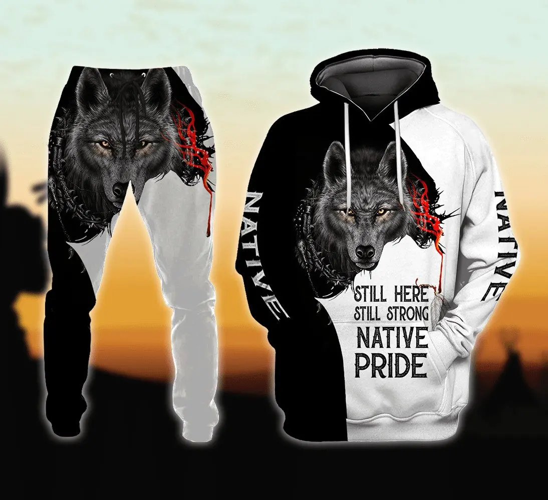 Native Wolf Jesus 3D Printed Men Sets Hoodie & Pants Autumn Unisex Sportswear Casual Street Tracksuits Male Clothes PLTZ-01