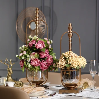 

Luxurious Glass Vase Home Decoration Hydroponic Flowers Dry Flower Living Room Decor Metal Creative Simple Concise Ornaments