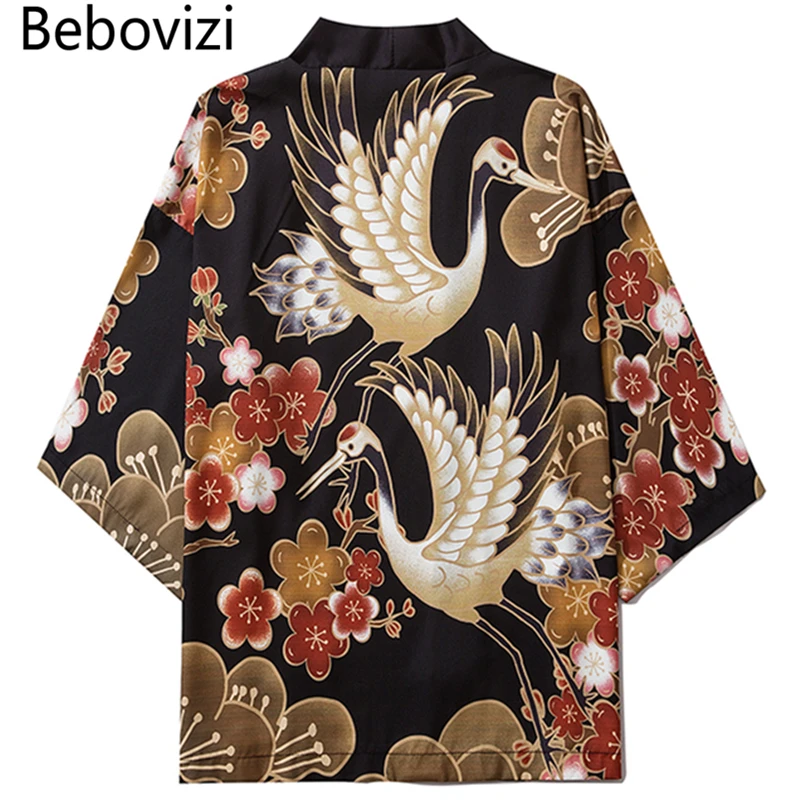 Bebovizi Japanese Crane Kimono Women Cardigan Yukata 2020 Fashion Men Haori Obi Clothing  Asian Shirt National Tradition Clothes