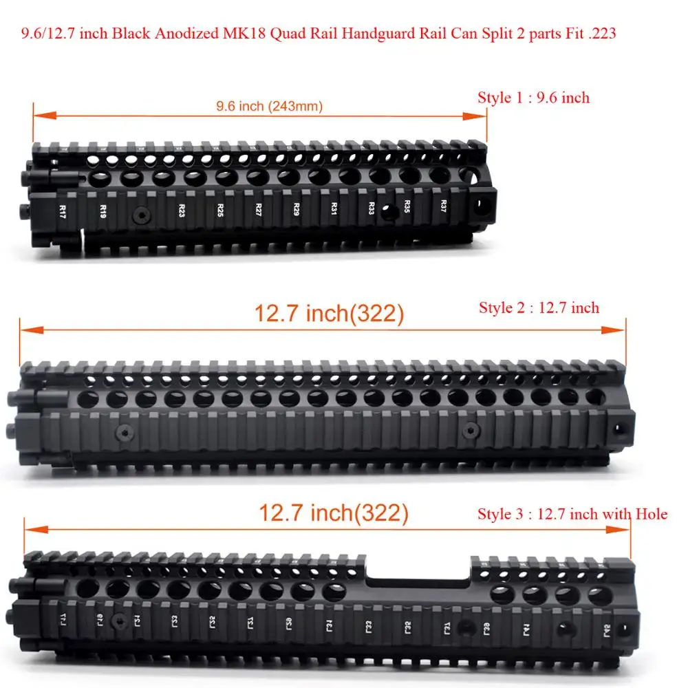 Aplus 9 6/12 7 ''Quad Rail Handguard MK18 Style Picatinny Mount System _black Anodized Can Split на две части|Аксессуары