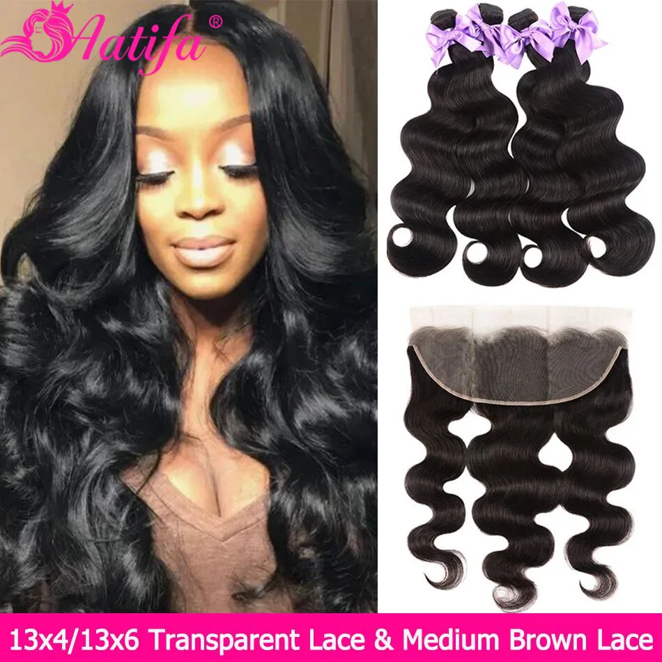 Brazilian Body Wave Bundles With Frontal 4x4/13x4 Lace Frontal With Bundles Aatifa 100% Remy Human Hair Bundles With Closure