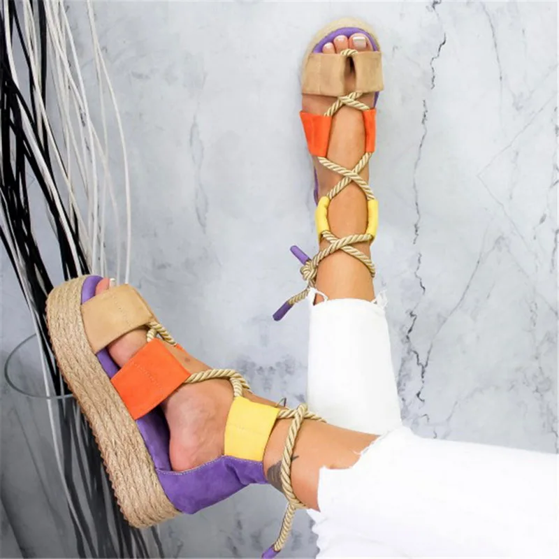 

ADISPUTENT Torridity Women Platform Sandals Rope Female Beach Shoes Fasten Shoes Heel Comfortable Sandals Chaussures Femme 2020