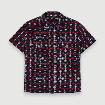 

Geometric print women shirt Short sleeve turndown collar casual lady shirt tops