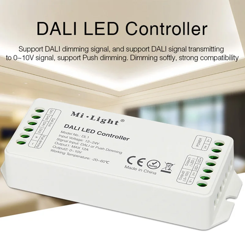 

MiBOXER DL1 DC12V-24V DALI LED strip Controller Max 12A DALI Dimming Signal/Push dimming led strip light dimmer