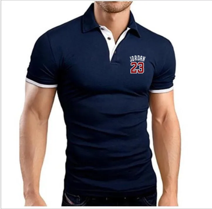 Мужская приталенная рубашка-поло однотонная брендовая с коротким рукавом