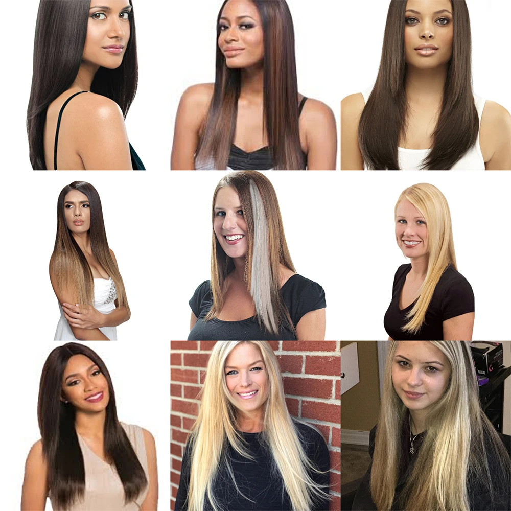 Long straight synthetic blonde hair extensions 16 clips 6Pcs/set high temperature fiber black brown natural hairpiece