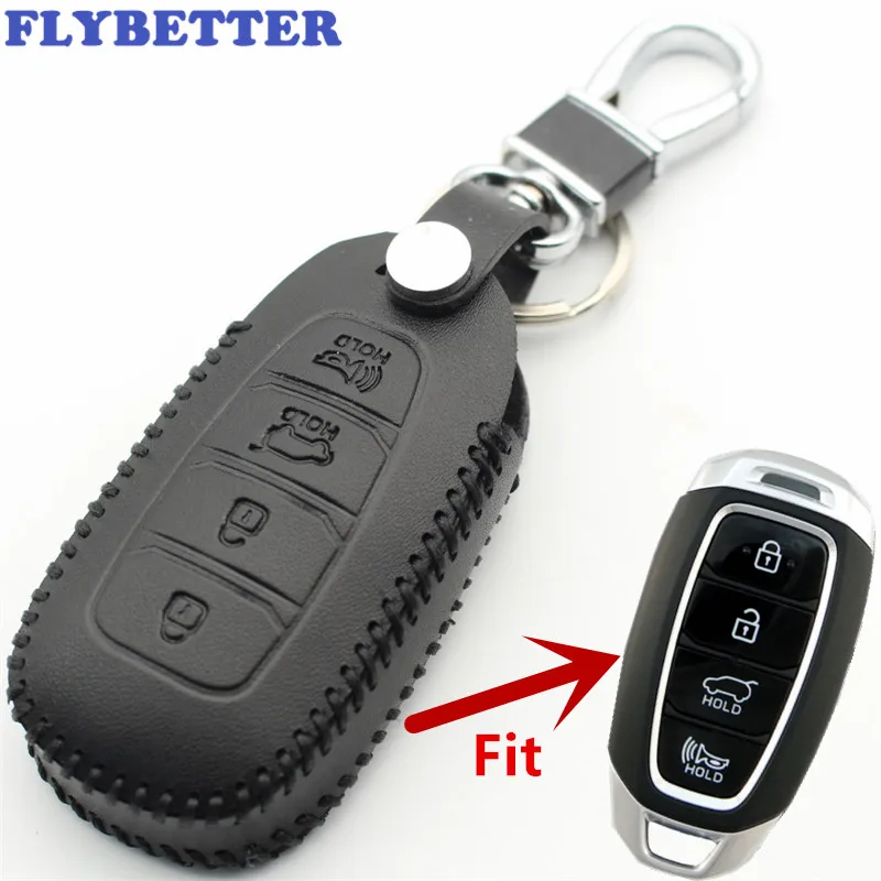 FLYBETTER из натуральной кожи 4 кнопки Smart Key чехол для hyundai Santa Fe TM/Palisade/Grandeur/Azera/Elantra GT/Kona L529