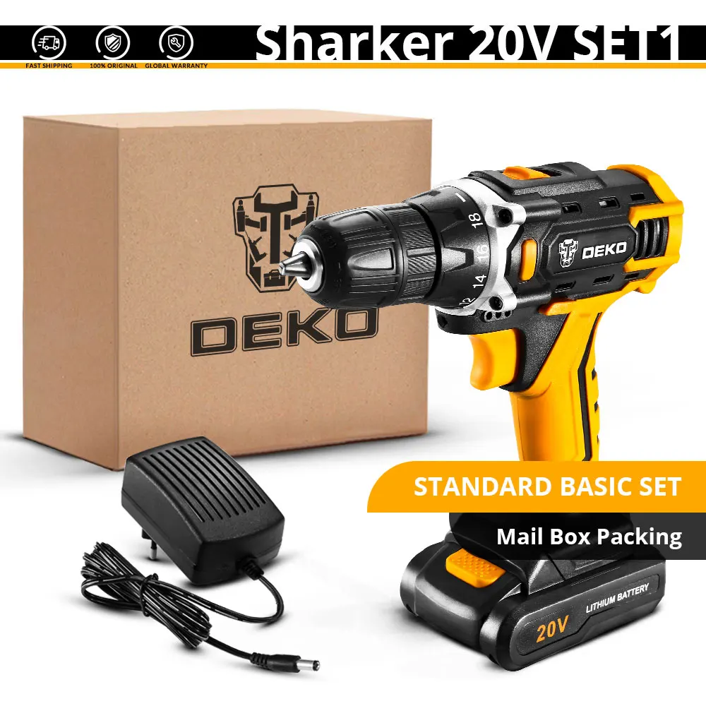 Sharker 20V SET1 DEKO Новое поступление Banger 12 в 16 В 20 в Аккумуляторная дрель электрическая отвертка мини беспроводной драйвер питания DC литий-ионный аккумулятор 3/8 в - Цвет: Sharker 20V SET1