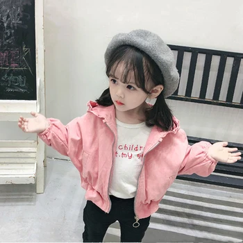 

Small Children's Batwing Coat Sweet Zipper Short Baby Jacket Pure Color Hooded Outerwear Cotton Blend Casual Kids Jackets Coats