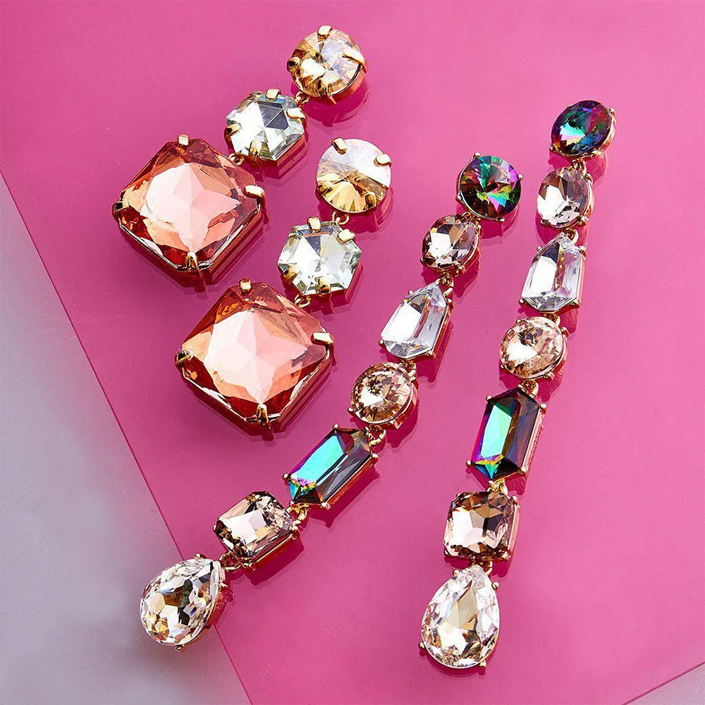 Starburst Pendant Crystal Long Drop Earrings Gem Jewelry dangle earrings drop earrings pendant earrings long earrings crystal earrings