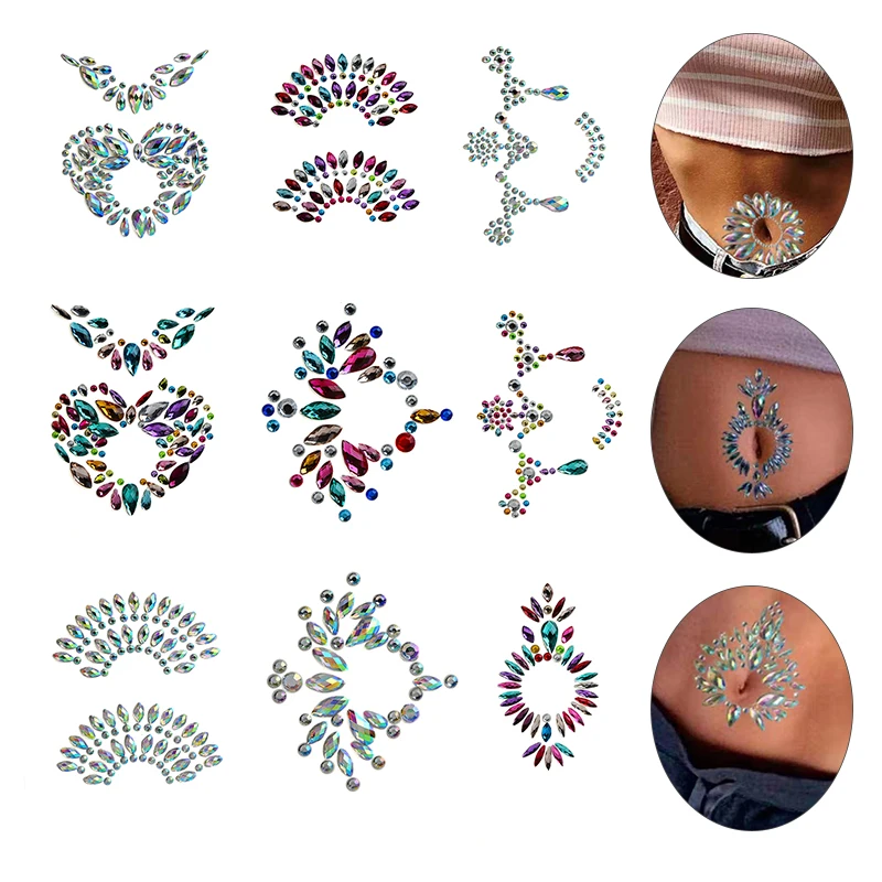 

Women Fashion Make-up Ball Tattoo Drill Paste EDM Electrophoresis Dance Party Nightclub Belly Button Paste Diamond Jewelry