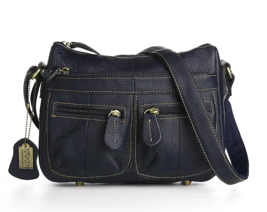 Гарантия натуральная кожа женская сумка мессенджер винтажная сумка через плечо женская сумка через плечо мягкая повседневная хозяйственная сумка для дам - Цвет: Синий