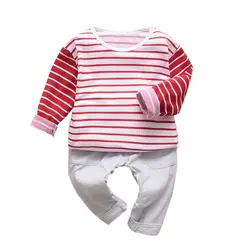 Одежда для маленьких мальчиков осенний Повседневный полосатый топ с длинными рукавами и принтом + брюки комплект детской одежды из 2