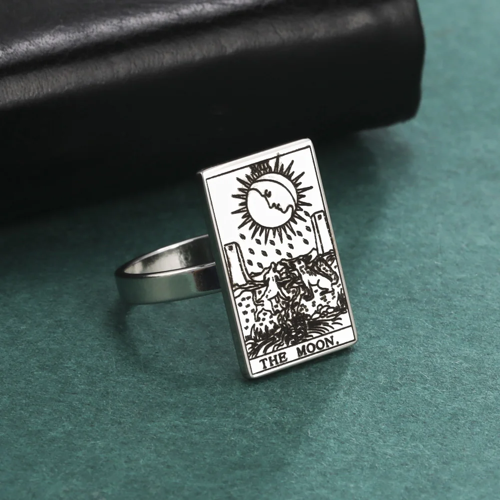 Skyrim Tarot Cards Rings Women Men Stainless Steel Astrology Finger Rings Major Arcana Amulet Jewelry Trend Gift for Friend stainless steel ring,finger ring