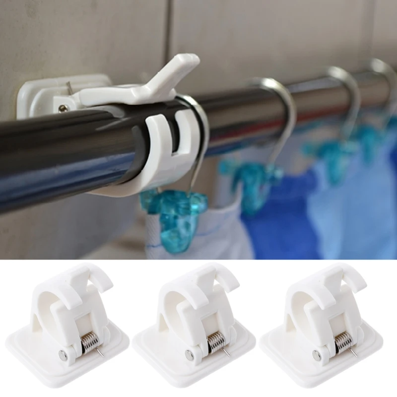 2Pcs Self Adhesive Curtain Rods White Hanger Crossbar Clips Wall Hooks | Дом и сад