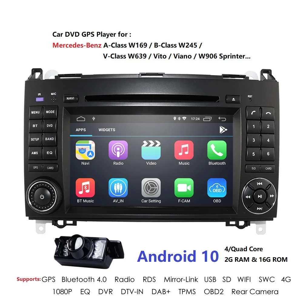 Android 10 2din Auto radio Car DVD multimedia for Mercedes Benz B200 A B Class W169 W245 Viano Vito W639 Sprinter W906 WIFI GPS