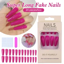 Super Long Fake Nails Press on False Nails Ballerina Full Cover Fingernails Tips Nail Art Decoration for Home Salon Support CSV