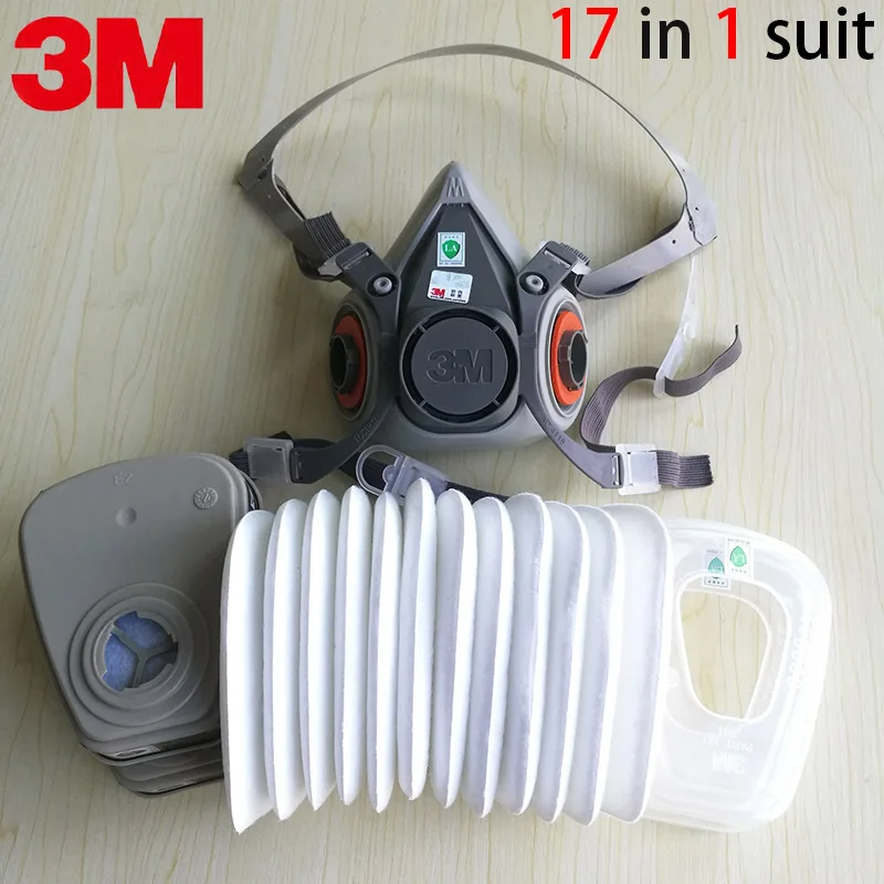 3M, 6200, промышленный пыхтящий респиратор, противогаз, 17 в 1, костюм, личная химическая безопасность, рабочая, Пылезащитная маска, полумаска для лица