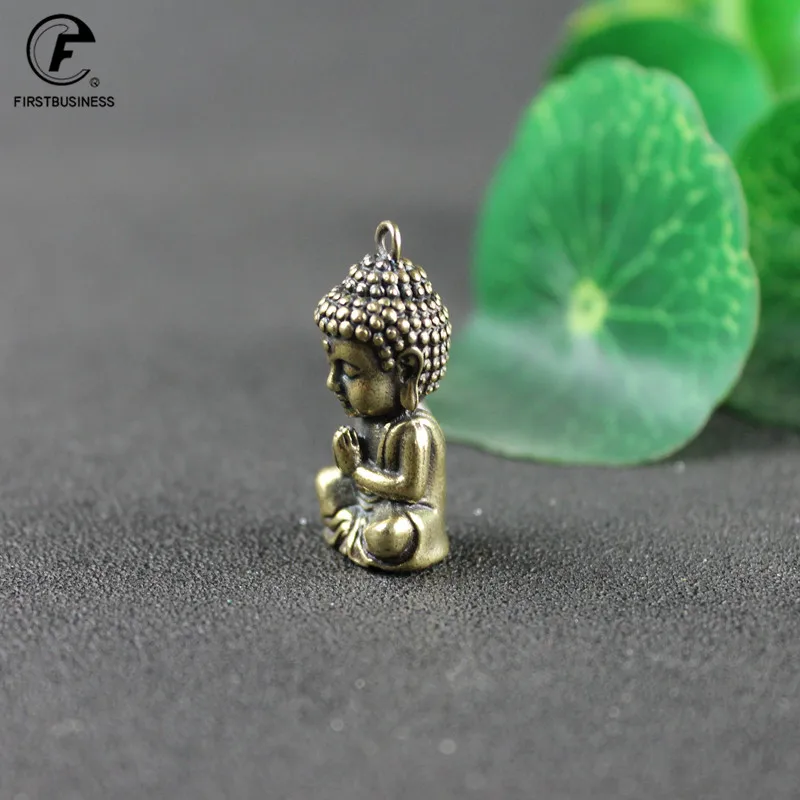Copper Little Baby Buddha Statue Miniature Figurine Home Decoration Car Keychains Brass Teahouse Girl Children's Backpack Gifts Baby Buddha Keychains