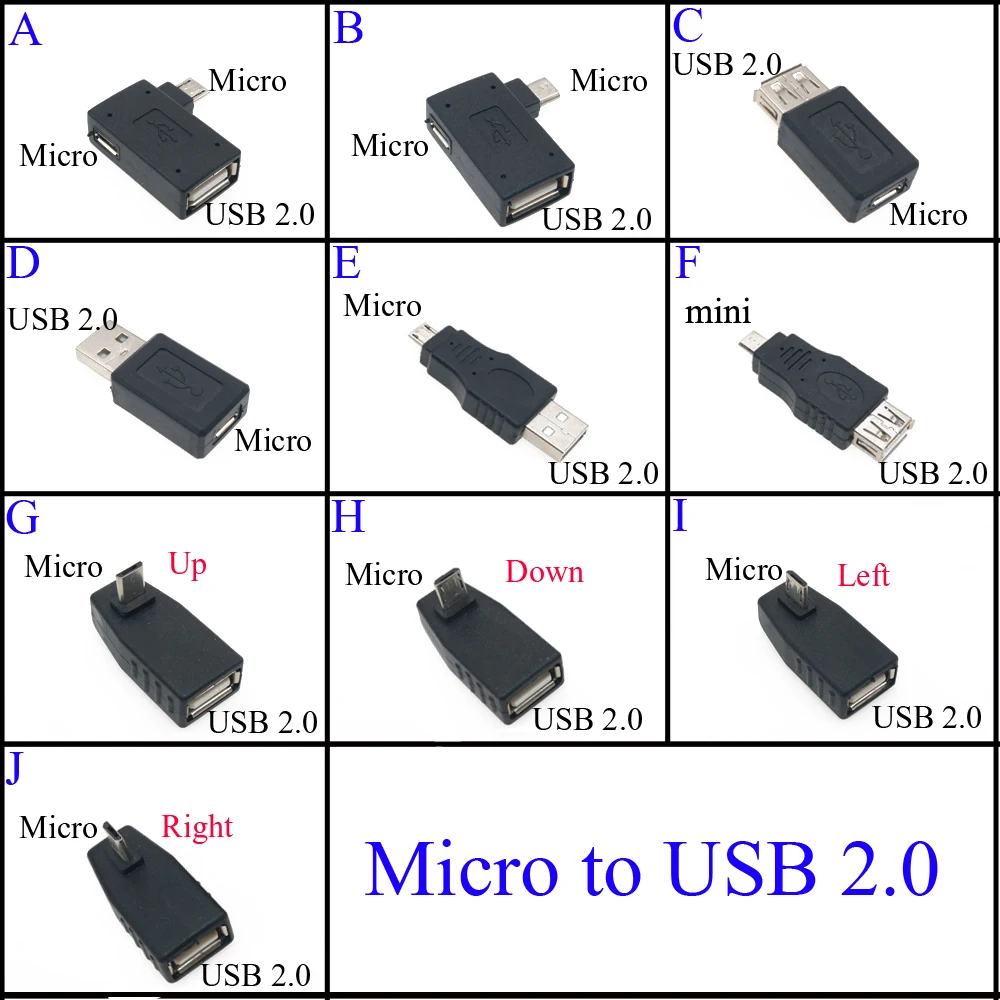 New black usb 2 0 type a to micro usb b male female adapter plug