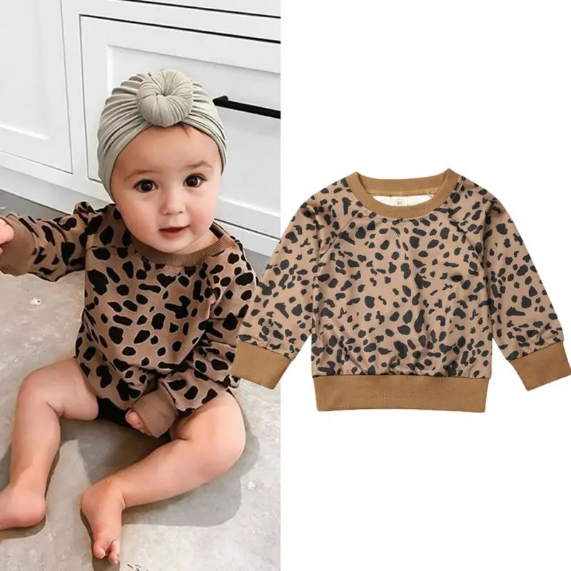 

0-24M Newborn Kid Baby Girls Boy Sweatshirt Autumn Spring Warm Long Sleeve Leopard Printed Tops Casual Sweatshirt Crew Neck Tops